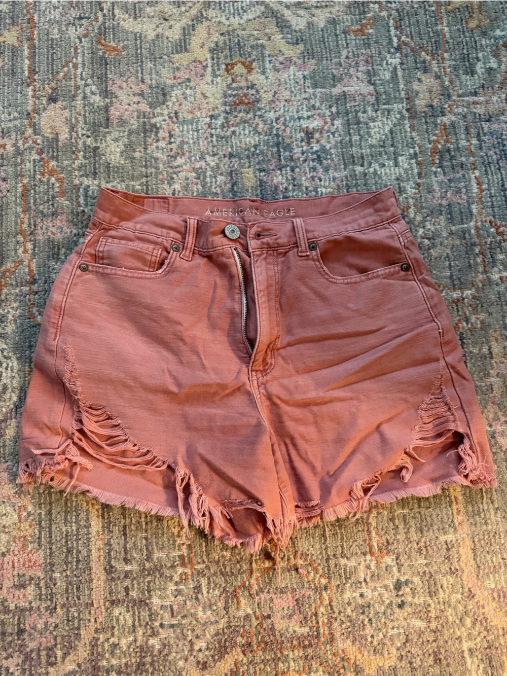 American Eagle Outfitters Rose-Pink Distressed Denim Shorts